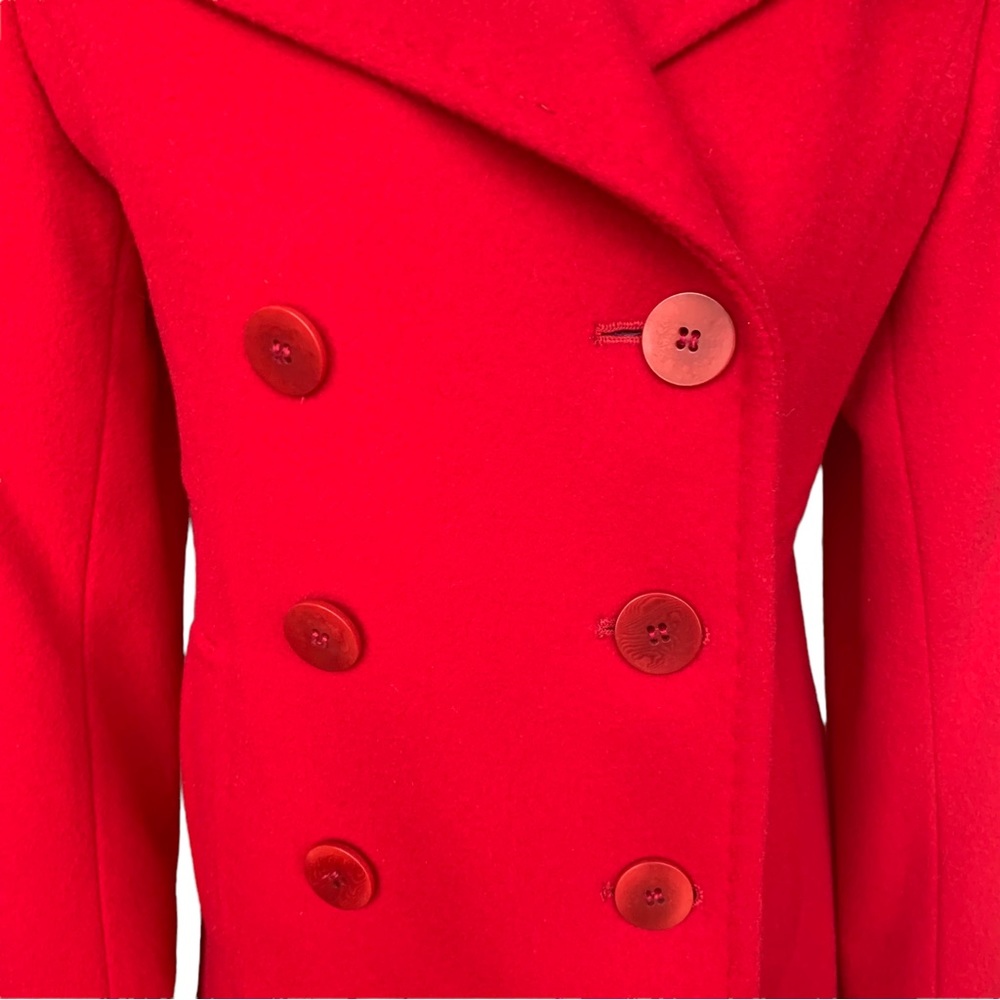 Fleurette Loro Piana Red Wool Double Breasted Pea Coat Womens Size 6 - Picture 9 of 14